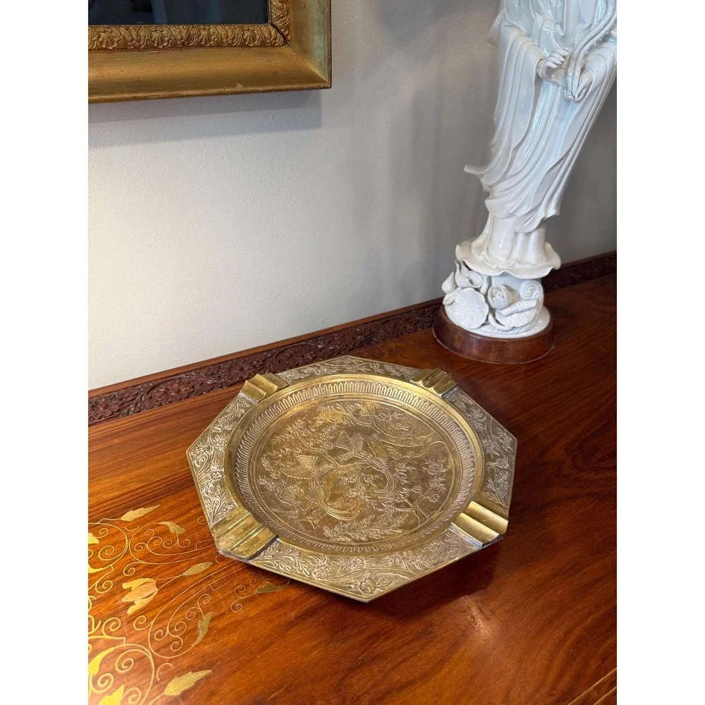 Vintage Brass Vanity‎ Tray • Bird Motif • Chinoiserie Decor